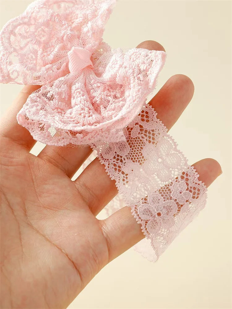2Pcs Baby Girl Headband And Socks Set Princess Lace Bowknot Elastic Hair Band Anti-Slip Floor Socks for Newborns