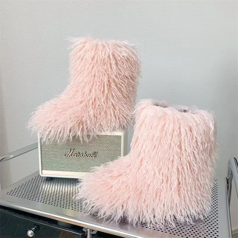 Y2K Kids Boots Winter Shoes New Faux Fur Toddler Girl Boots Fashion Colorful Fur Children Ankle Snow Boots Warm Shoes Girls