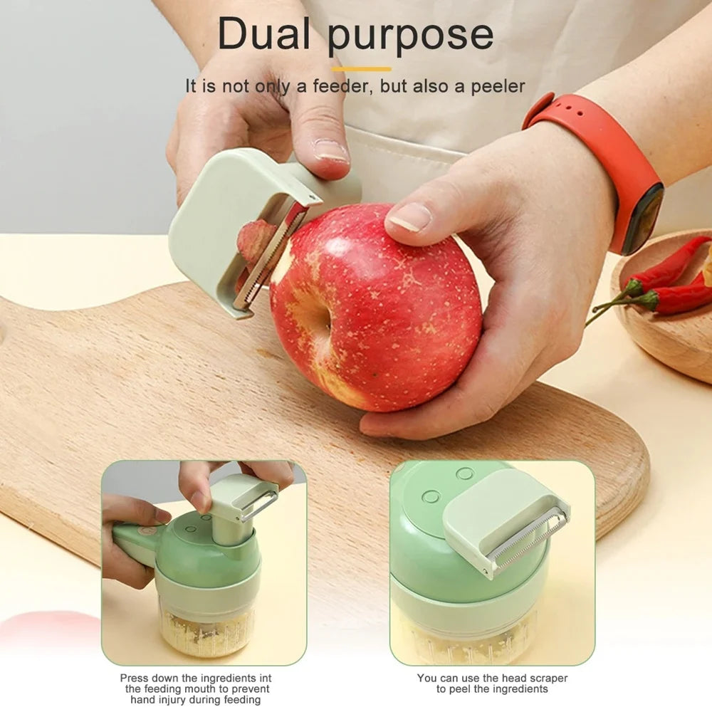 4 In 1 Wireless Vegetable Slicer Electric Handheld Food Chopper Garlic Masher Cutter USB Slice Meat Grinder Machine 오토슬라이서전동채칼