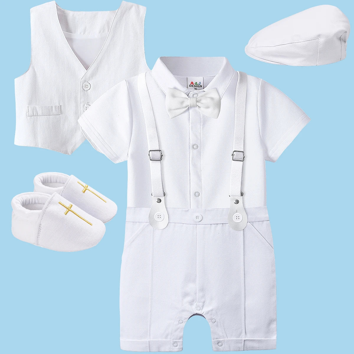 Baby Boys Baptism Outfit Infant Wedding Gentleman Set Christening Formal Birthday Party Suit Suspender Bow Tie Romper