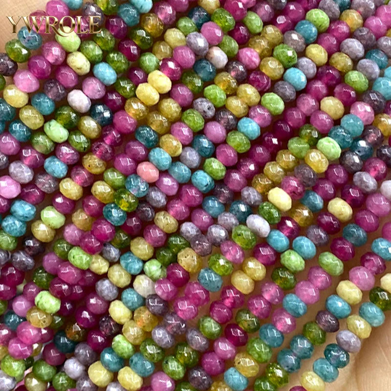 3x4mm Rondelle Faceted Natural Stone Chalcedony Tourmaline Color Loose Spacer Beads for Jewelry Making Diy Bracelet Accessories