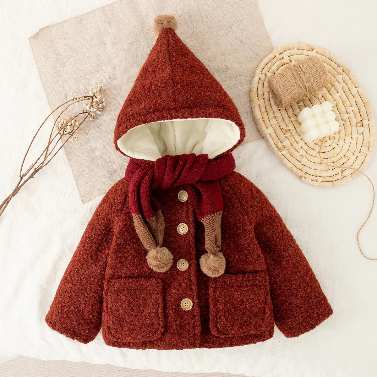 Winter New Thick Warm Baby Girl Coat, Christmas Party Children'S Clothes With Free Scarf (9 Months - 4 Years Old)