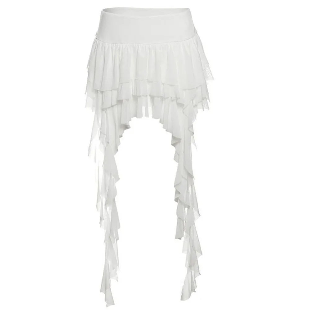 Casual High Waist Women's Tiered Skorts Layered Asymmetrical Hem Mini Skirt Ruffled Flowy Goth Skirt Summer Wear