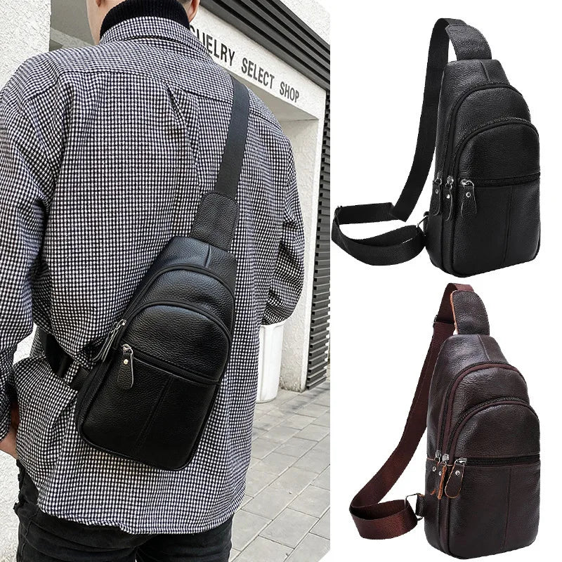 New Leather Chest Cover Layer Cowhide Business Men's Crossbody Bag with High-end Feel and Simple Chest Bag