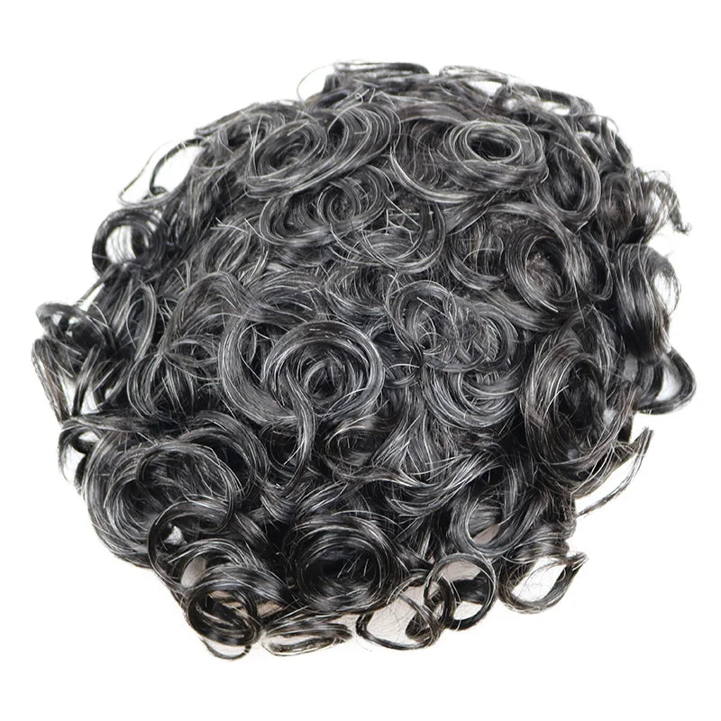 100% Human Hair Man 25mm Loose Curly Hair Replacement System Durable Skin Base Brown Gray Blonde #4 1B65 Prosthesis Hairpieces