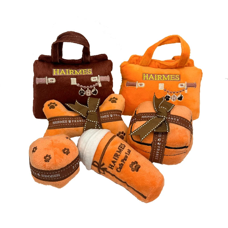 Luxury Desigenr Handbag Dog Toys Plush Squeaky Pet Accessory Puppy Chewing Bite Toy