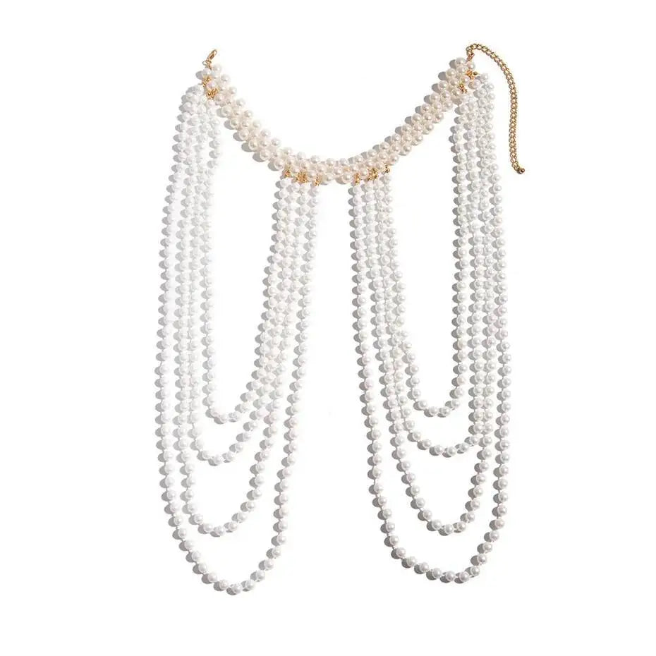 Lacteo Elegant Temperament Imitation Pearl Shawl Shoulder Chain Necklace Women Romantic Wedding Banquet Jewelry Accessories