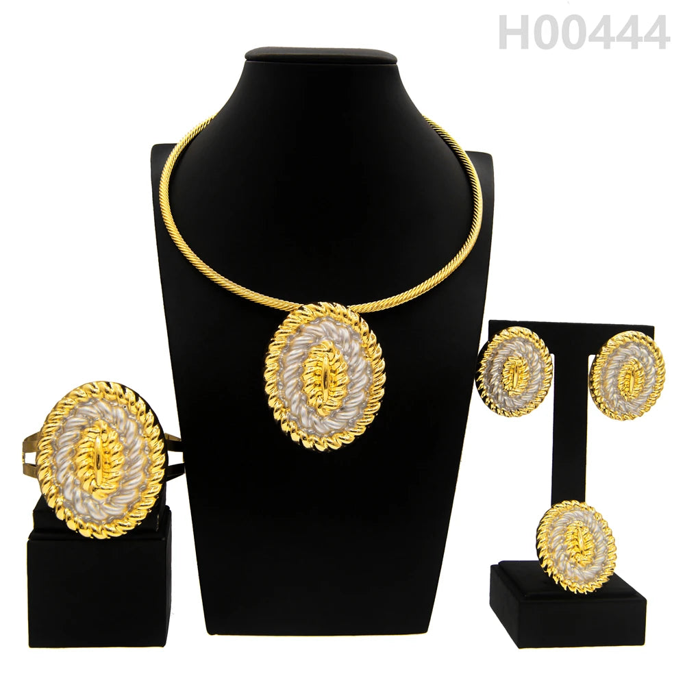 Jewelry Sets For Women Pendant Necklace Gold Plated Silver Simple Fashion Design Big Earring Bracelet Ring Sets Exquisite Gifts