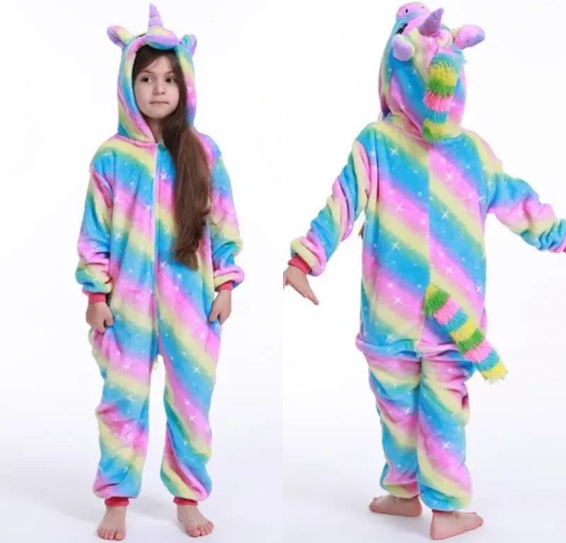 Baby Girl Clothes Kigurumi Children Unicorn Pajamas Winter Animal Cartoon Sleepers Stitch Cat Onesie Kids Costumes Jumpsuit