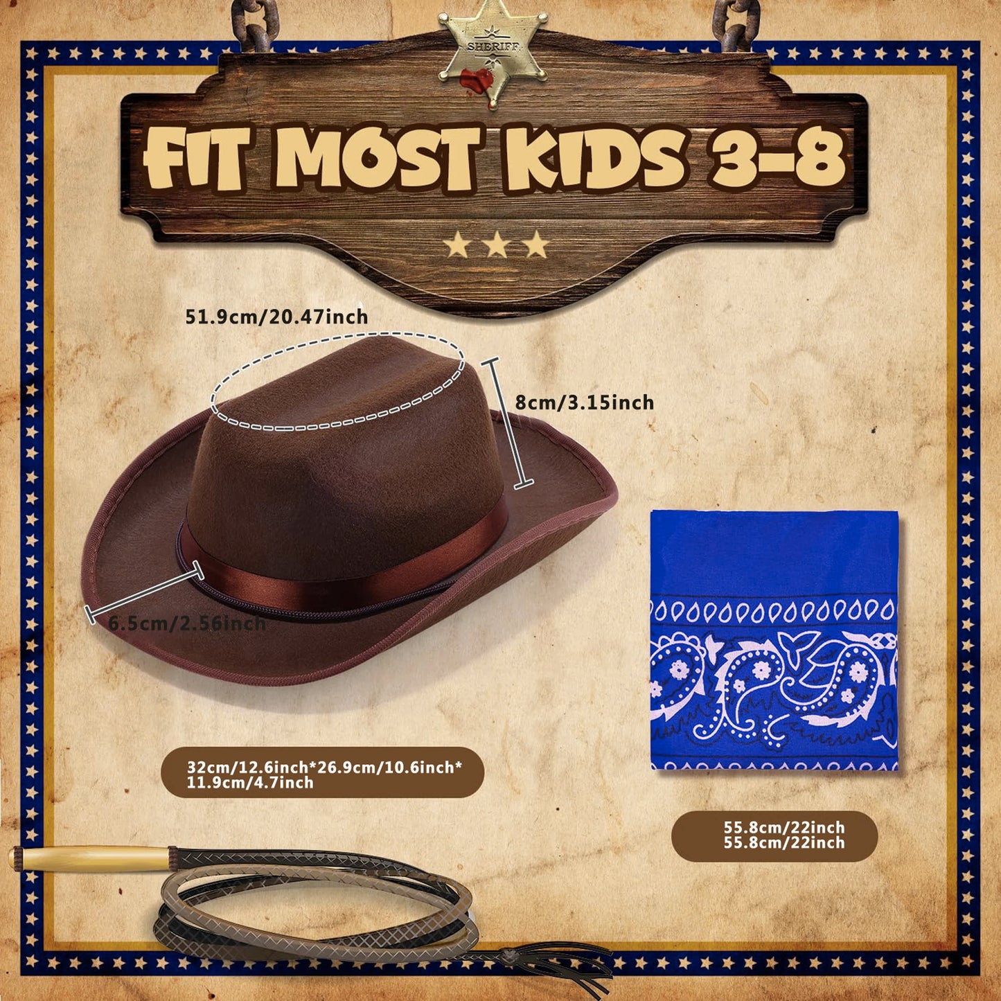Kids Cowgirl Costume Western Hat Bandana Set Halloween Cosplay Outfits Role Play Accessories