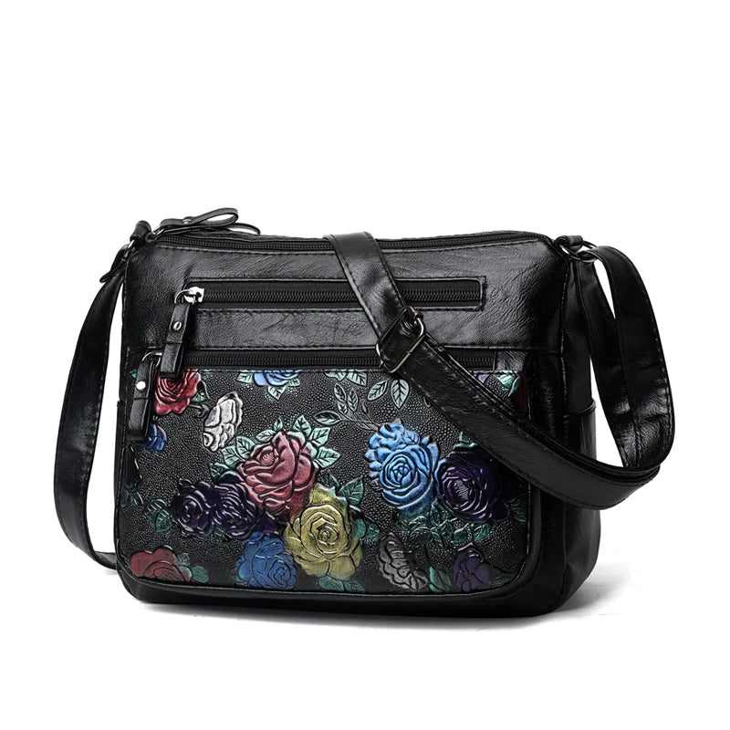 Luxury Soft Leather Women Messenger Shoulder Handbags and Purses Flowers Multi-pocket Crossbody Mommy Bag Ladies Sac 2022 New