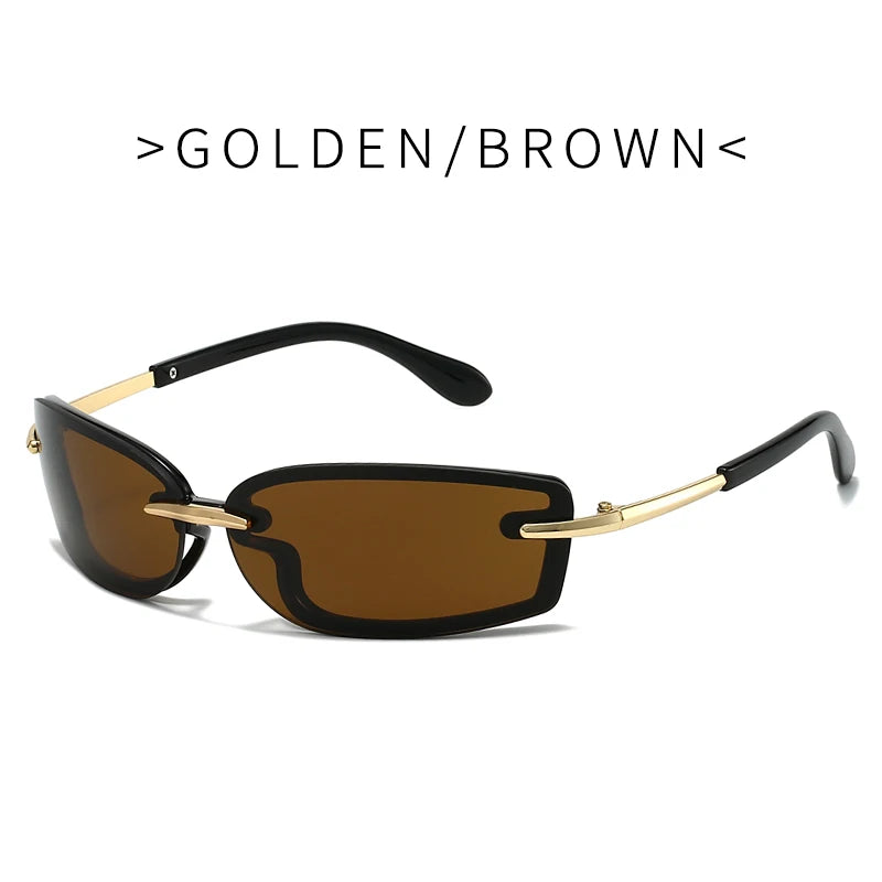 Rimless Y2K Style Sunglasses Rectangle Fashion Popular Women Men Shades Square Sun Glasses for Female Male Oculos Metal Frame
