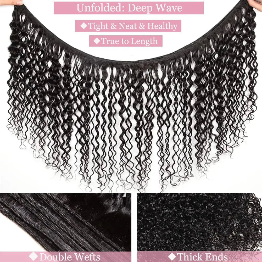 Deep Wave Bundles Brazilian Virgin Raw Unprocessed Human Hair Deep Curly Wavy Bundles 30 40 Inch Natural Black Color Human Hair