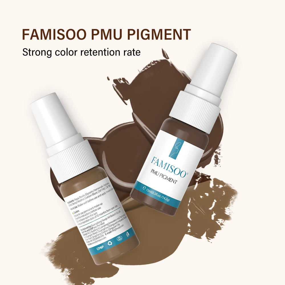 FAMISOO 15ml Permanent Makeup Pigment Microblading Paint Ink Body Art Eyebrows Eyeliner Tattoo Inks Makeup Supplies 0.5OZ