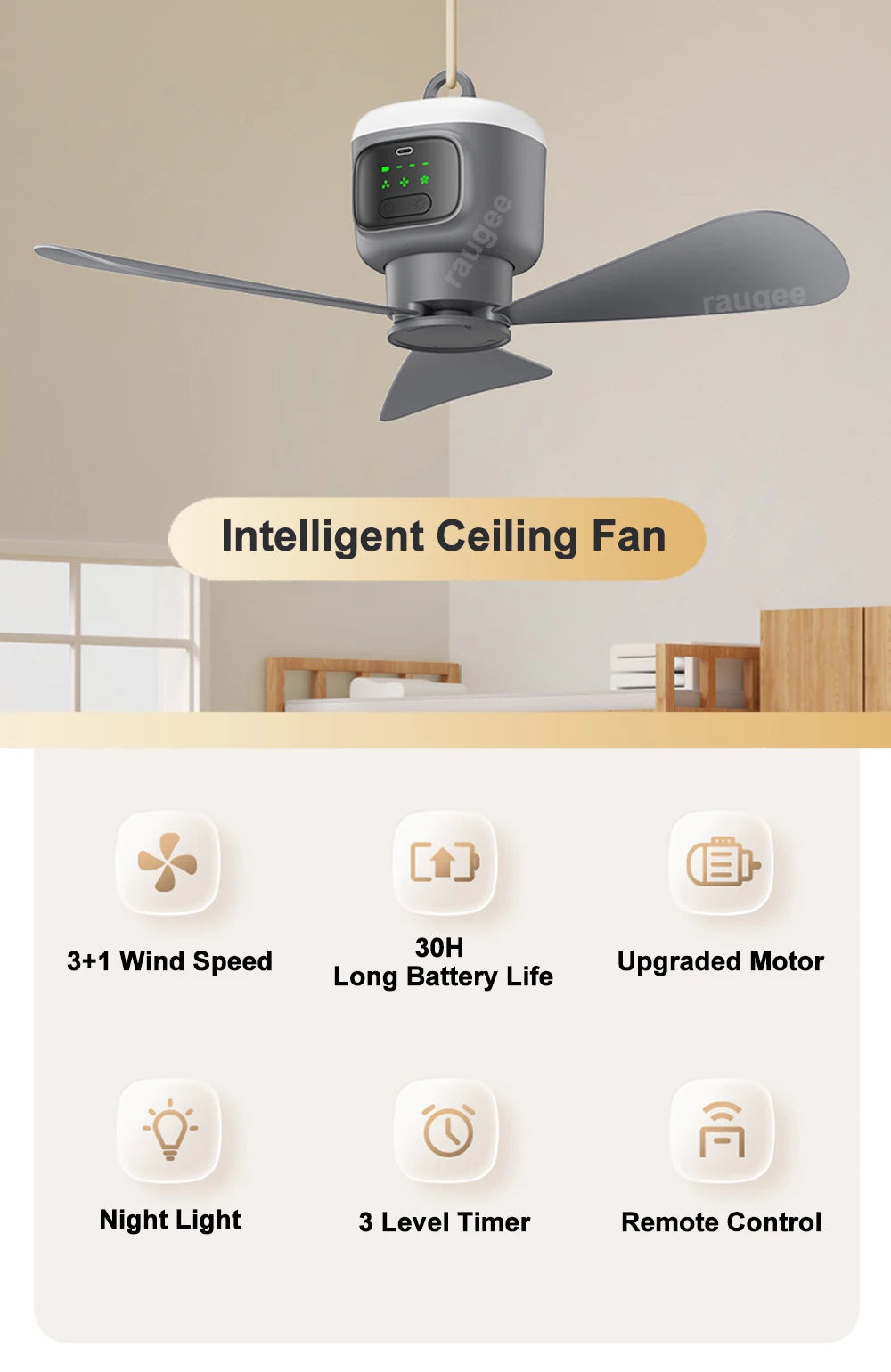 12000mAh Portable Electric Ceiling Fan Outdoor Camping Fan With Remote Control And Light Camping Air Circulator Tent Fan