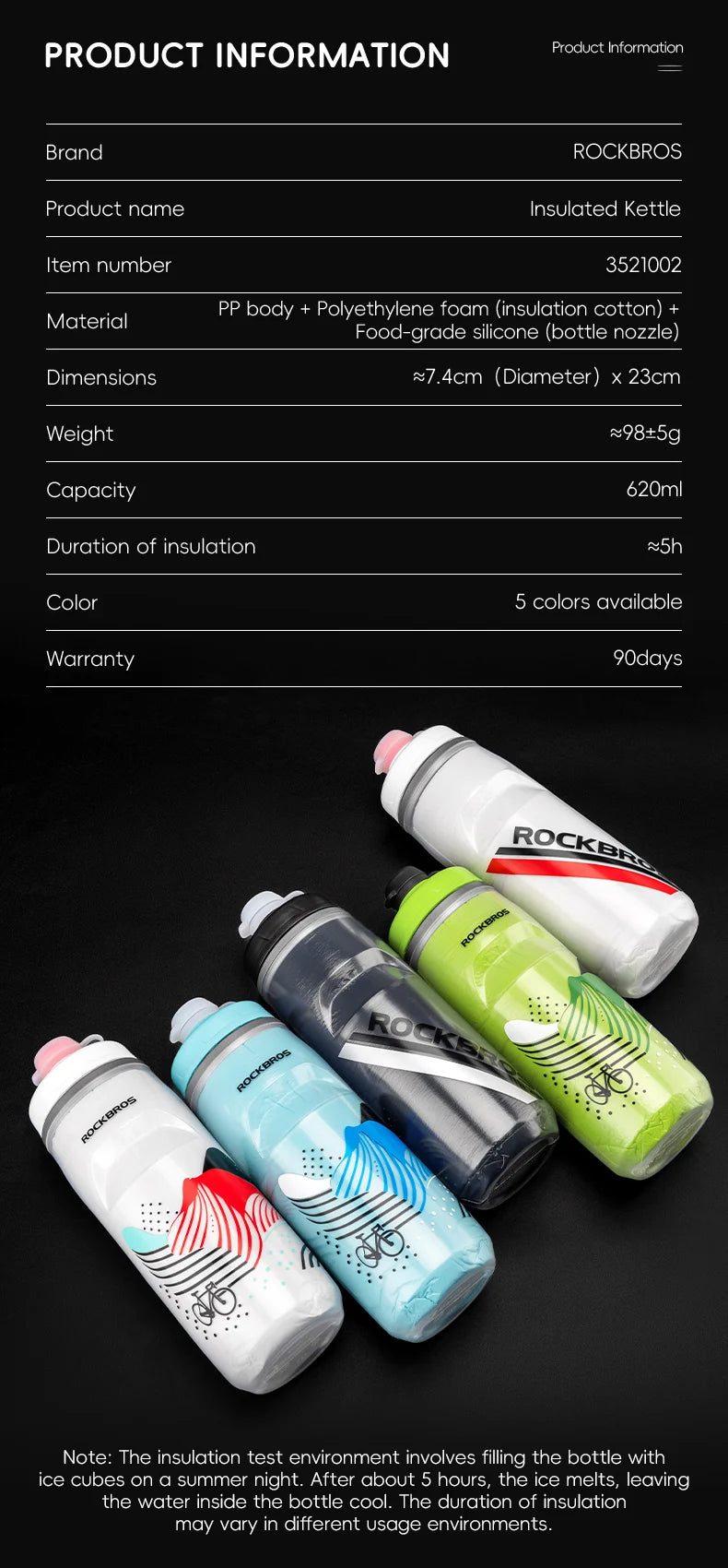 ROCKBROS 620ml Cycling Water Bottle Cold Water Insulated Thermal Silicone Bottle Outdoor Sports MTB Road Bike Bicycle Bottle