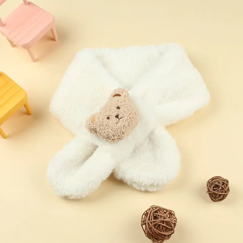 Winter Warm Plush Baby Scarf Cute Caroon Bears Boy Girl Scarves Newborn Toddler Faux Fur Children Cross Neckerchief  Baby Shawls