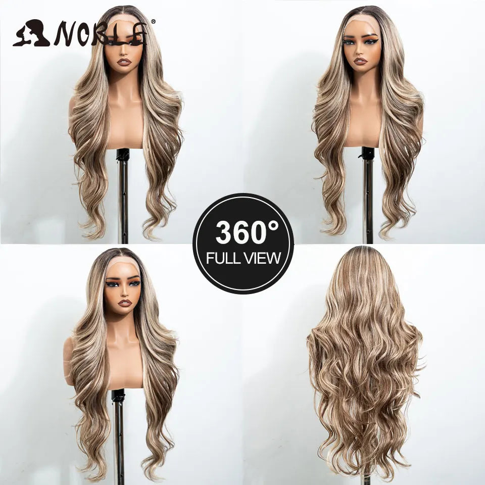 Noble 30 Inch Synthetic Lace Front Wigs For Women Curly Ash Blonde Highlight 13x4 Body Wave Silk Base Lace Wig Cosplay Daily Wig