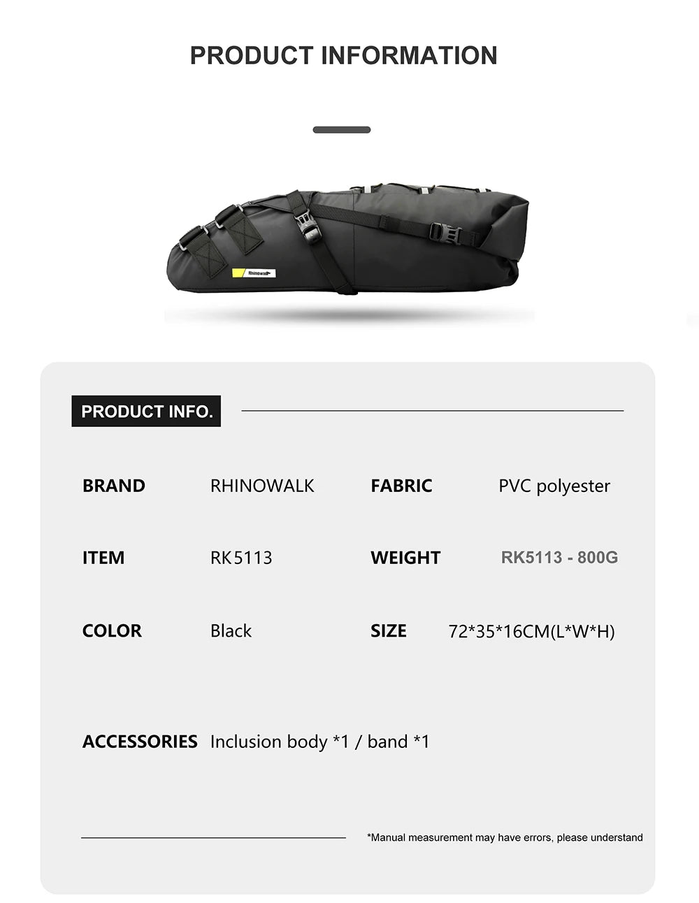 Rhinowalk Bike Saddlebag + Stabilizer Set Waterproof 13L Large Capacity More Stable For MTB Road Bike Can Fit Water Bottle Cage