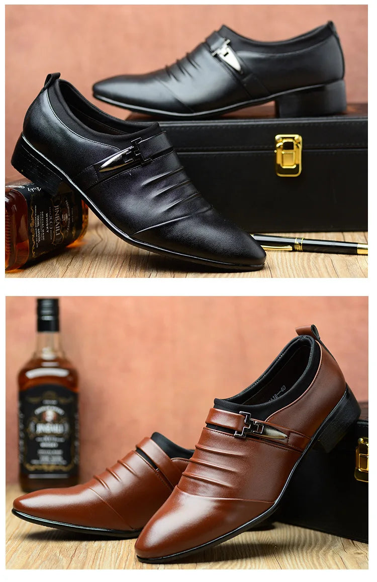 New Men's Slip-On Business Casual Shoes Large Size Fleece Lined Leather Shoes Wear Resistant Rubber Outsole Low Cut Ankle High