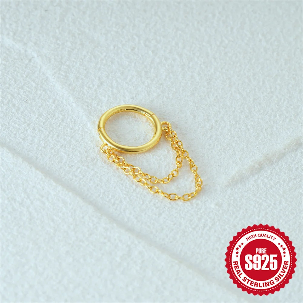 CANNER 925 Sterling Silver Simple Tassel Circle Piercing Hoop Earrings For Women's 18k Gold Ins Earrings Fine Jewelry Party Gift