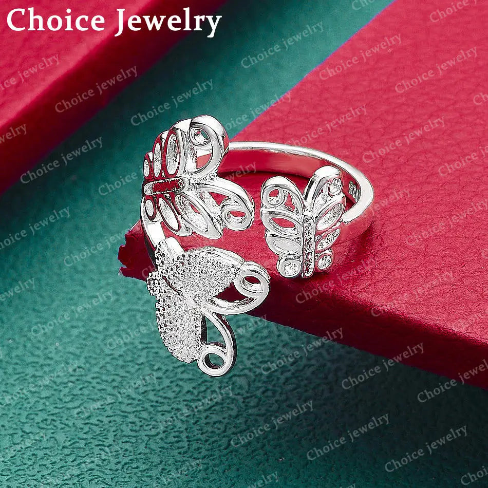 925 Sterling Silver Butterflies Open Wedding Ring For Women Fashion Jewelry Charm Grace Engagement Accessories