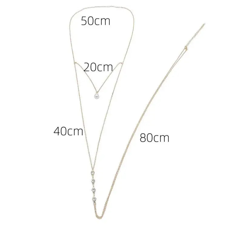 Simple Multilayer Pearl Back Drop Chain Necklace Women Fashion Metal Long Backless Body Chain Bride Wedding Jewelry Accessories