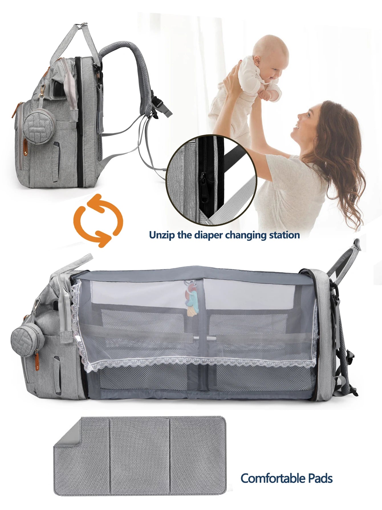 Baby Diaper Bag Backpack, Baby Bags for Boys Girls, Diaper Backpack Bag with a Changing Station, Large Travel Back Pack