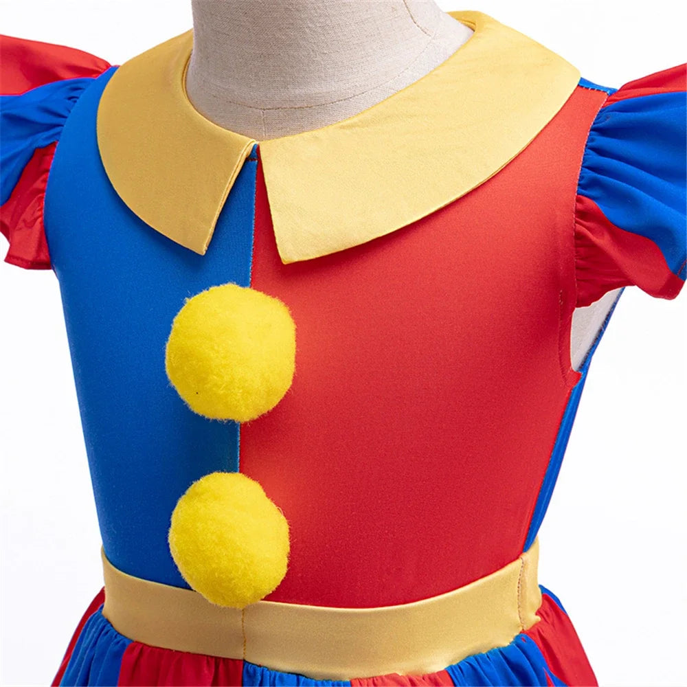 Halloween Amazing  Digital Circus Pomni Cosplay Costume Carnival Fancy Red Blue Clown Dress Up Disguise Joker Headwear