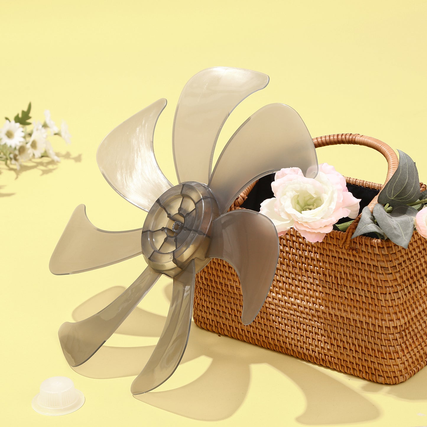 Gray 16 Inch Household Plastic Fan Blade 7 Leaves with Nut Cover for Standing Pedestal Fan Table Fanner General Accessories Fans