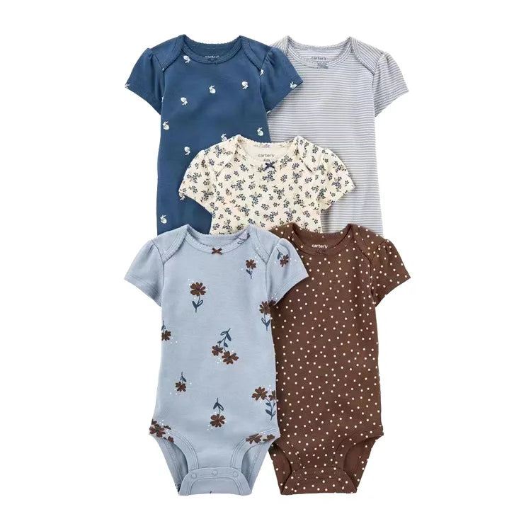 LIEMEI (Baby 0-24M)5 pcs Baby New  Romper Summer Onesie Pajama Cotton Boy Girl Clothes Newborn Zipper Footies Jumpsuit Short-Sle