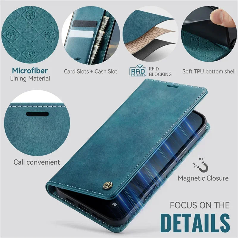 Magnetic Leather Wallet Card Phone Case For iPhone 17E 17 Air 16E 16 Pro Max 15 Plus 14 13 12 11 Flip Wireless Charging Cover