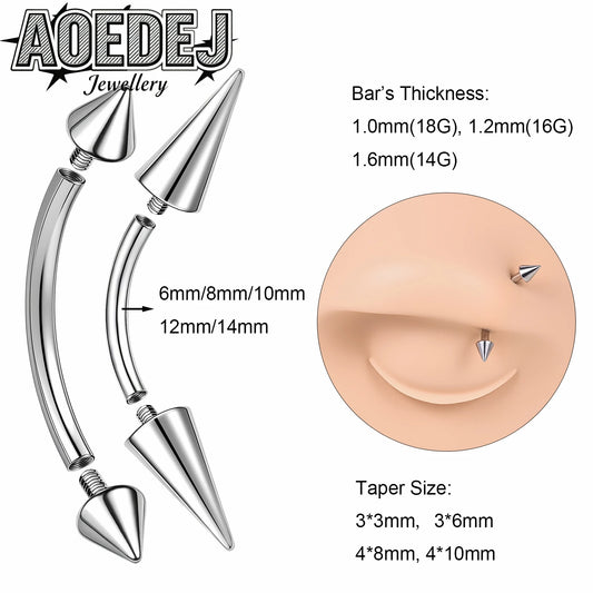 AOEDEJ 14/16/18G 1-10pcs/lot Stainless Steel Eyebrow Piercings Spike Eyebrow Rings Curved Barbell Bridge Piercing Jewelry 6-14MM