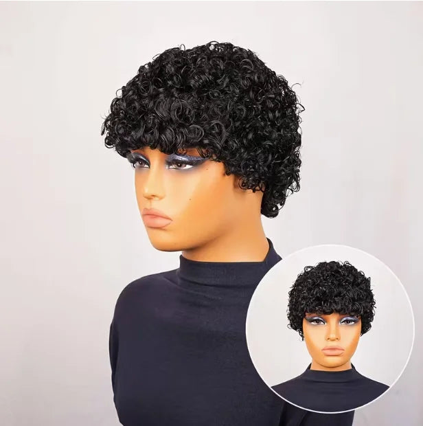 Short Black Kinky Curly Wig for Women Natural Pixie Cut Afro Tiny Coily Synthetic Hair Wigs Heat Resistant Daily Hairstyle