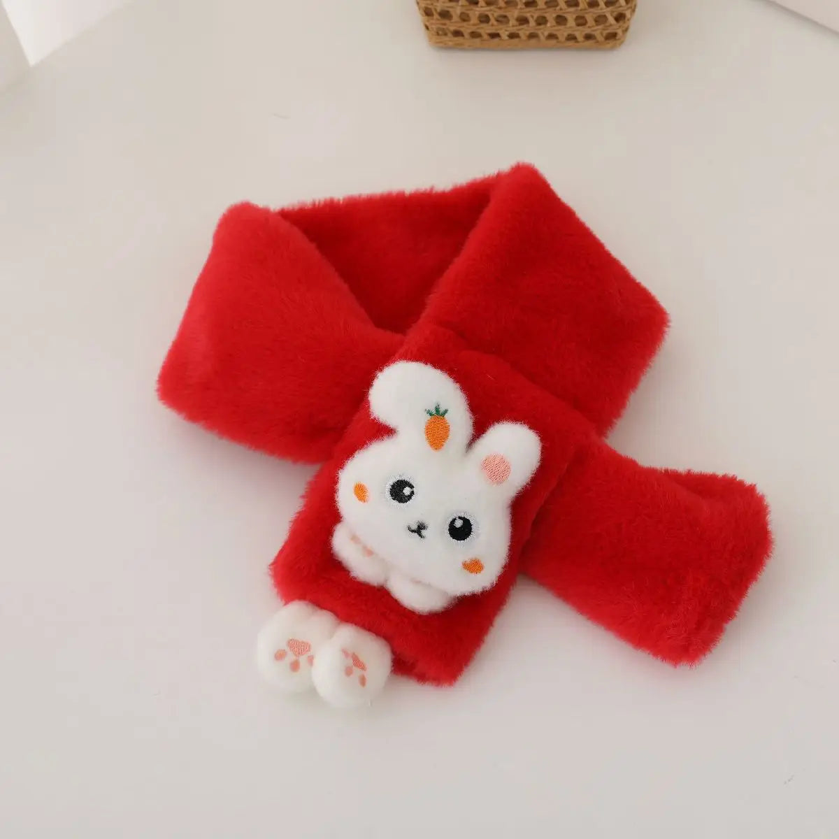 Boys Girls Winter Scarfs Thick Plush Cross Children's Scarf Baby Bib Cute Cartoon Rabbit Faux Fur Neck Protection Warm Shawl