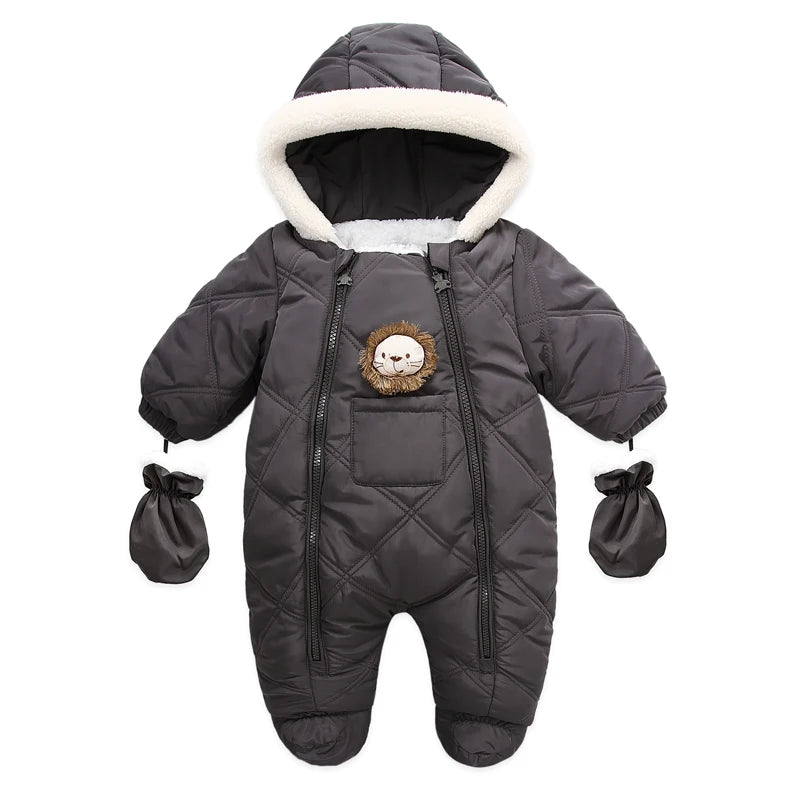 Ircomll Hight Quality Newborn Baby Winter Clothes Snowsuit Warm Fleece Hooded Romper Cartoon Lion Jumpsuit Toddler Kid Outfits