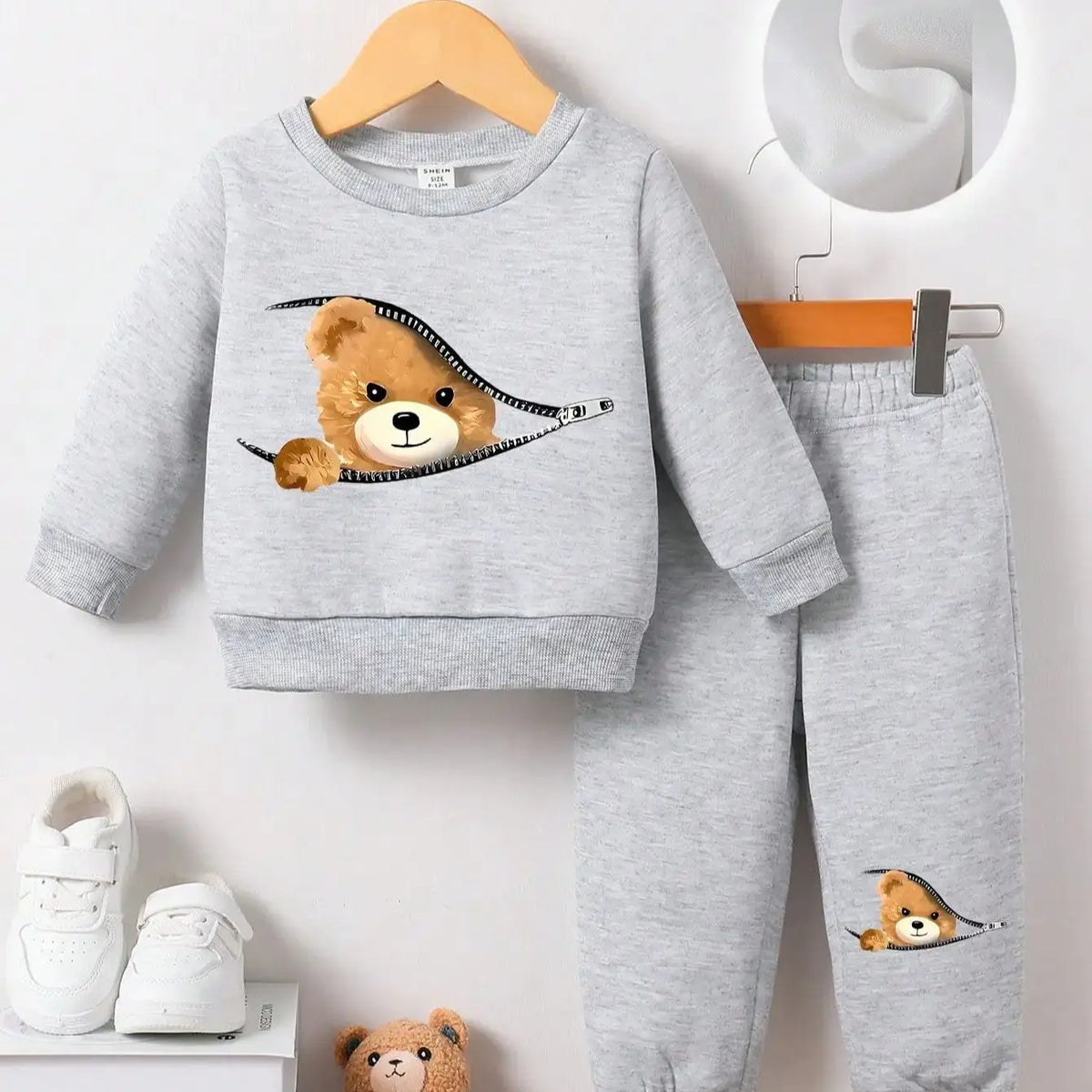 Newborn Autumn Winter Baby Boys Girls round Neck Fleece Tracksuit Casual Fashion Sporty Long Pants Two-Piece Set Ensemble