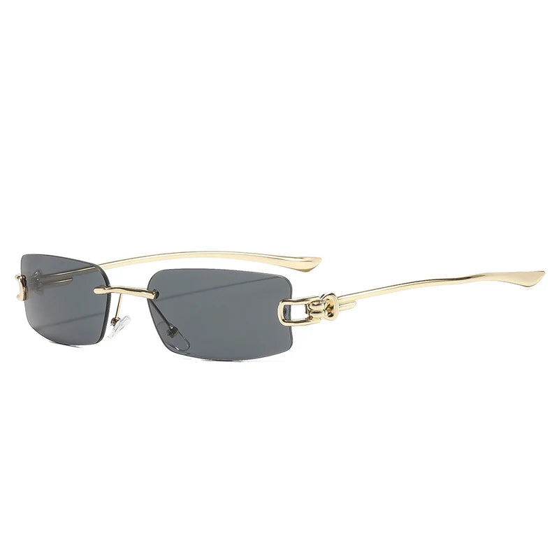 SO&EI Ins Popular Fashion Rectangle Rimless Sunglasses Women Retro Clear Ocean Lens Shades UV400 Men Trending Sun Glasses