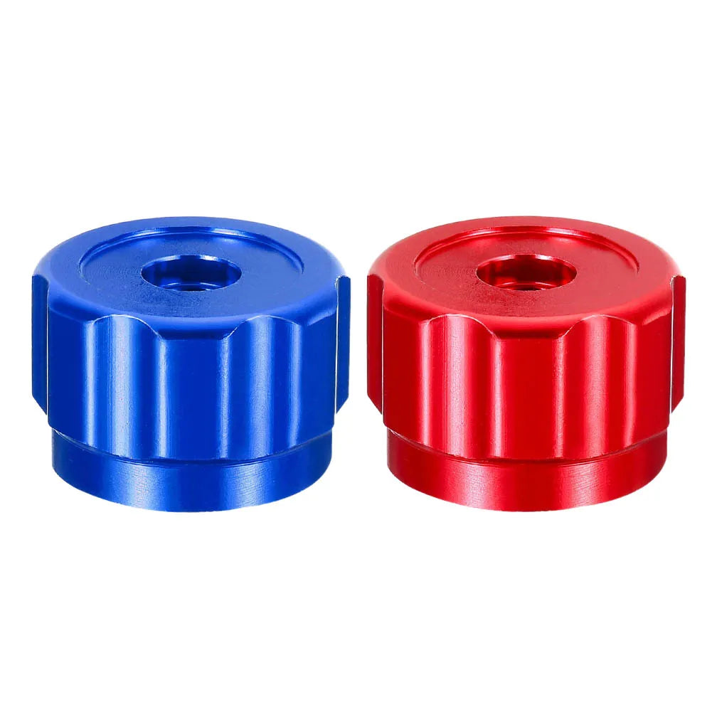 2Pcs Round Wheel Handle Faucet Handles Manifold Gauges Knob Aluminum Alloy Red Blue 34mm Diameter 6.6mm Square Mounting Hole