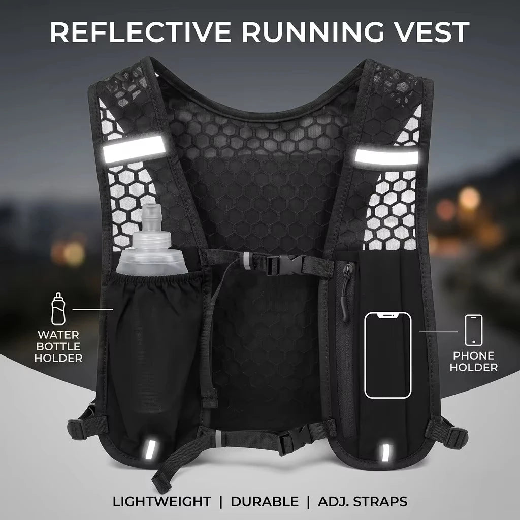 Lightweight Ergonomic Running Hydration Vest, Reflective Water Bottle Backpack for Cycling Walking Kayaking Outdoor Sports