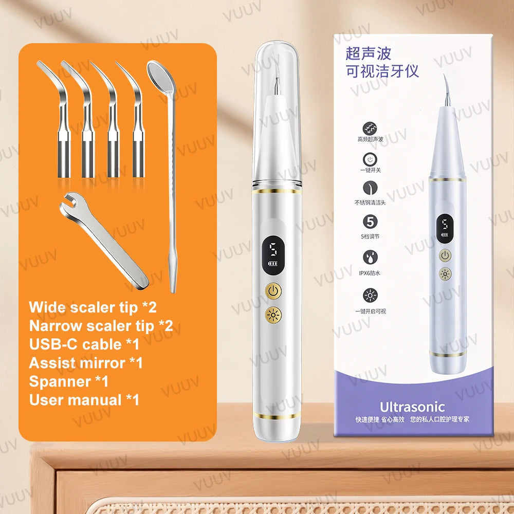 Visible Ultrasonic Dental Scaler Tartar Remover 5 modes with LED Light Household Teeth Cleaning Tools Dental Cleaner Oral Care