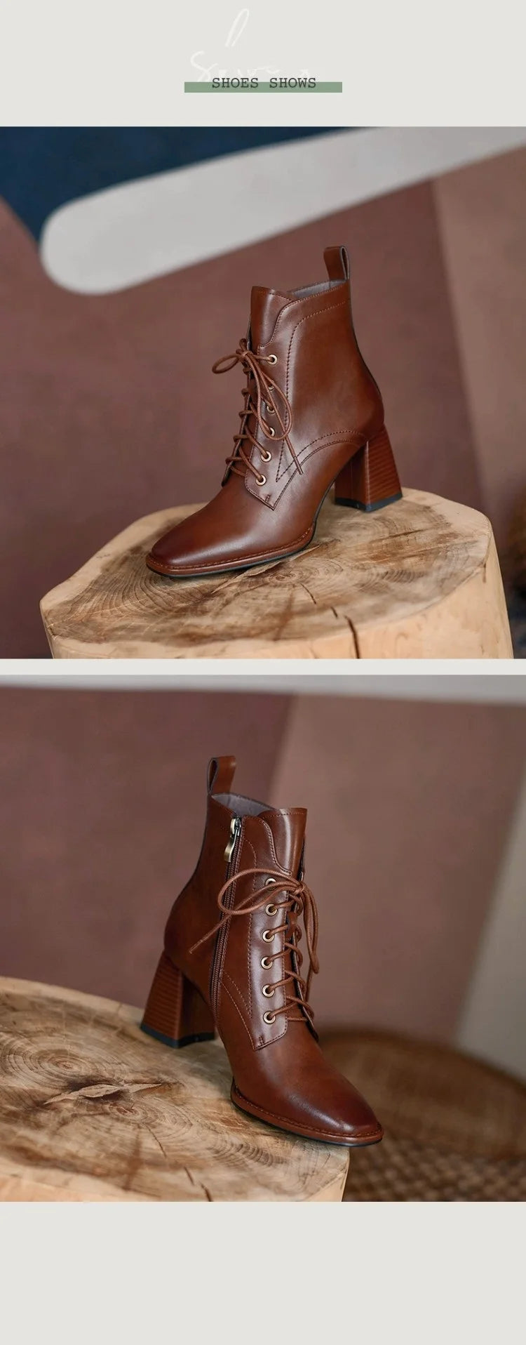 New Autumn/Winter Women Boots Cow Leather Fashion Women Shoes Square Toe High Heel Shoes for Women Lace Up Modern Short Boots