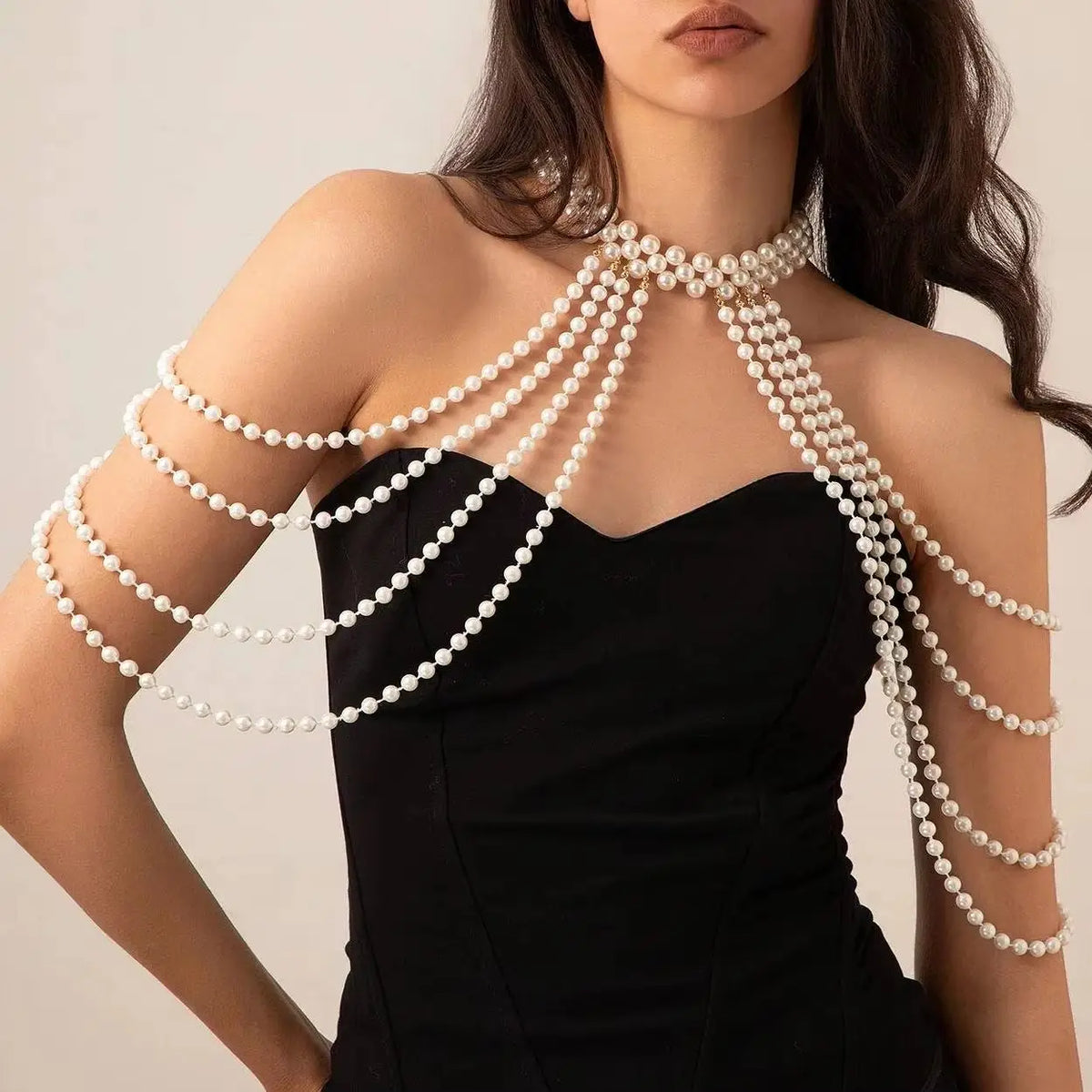 Lacteo Elegant Temperament Imitation Pearl Shawl Shoulder Chain Necklace Women Romantic Wedding Banquet Jewelry Accessories