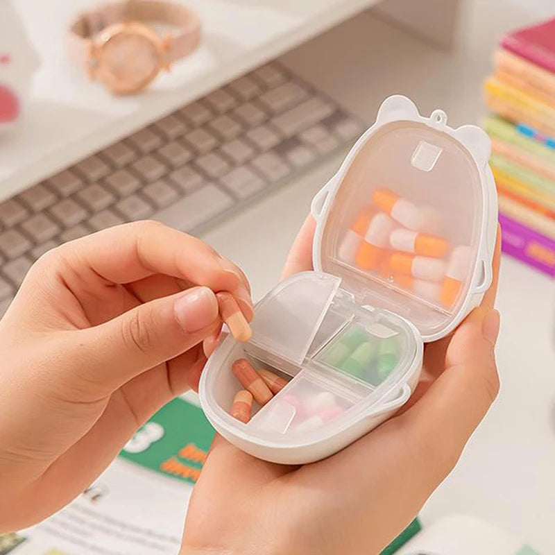 Cute Cartoon Small Bear Portable Double-layer Compartment Going Out Packed Separately Medicine Storage Plastic Pill Box Fashion