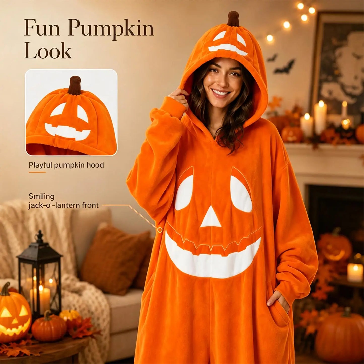 Halloween Pumpkin Costume Soft Breathable Hooded Jumpsuit Halloween Pumpkin Hooded Jumpsuit For Cosplay Concert Party Home