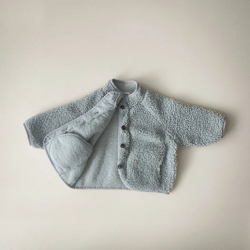 Spring Autumn Baby Kids Sherpa Fleece Jacket, Solid Color Loose Fit Warm Outerwear for Boys Girls Toddler 73-100