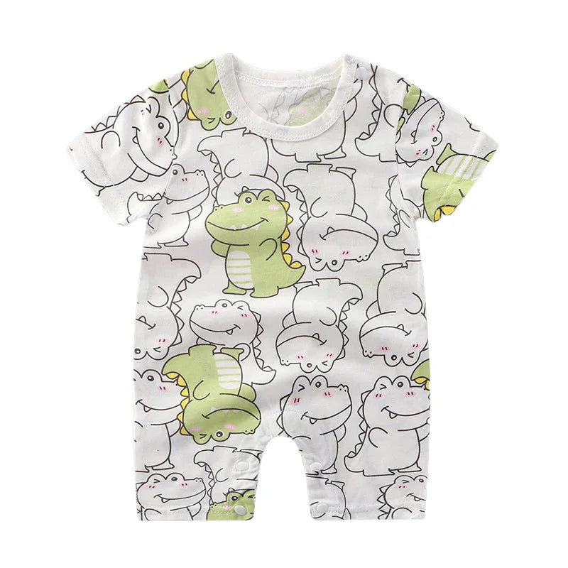 Breathable Cotton Baby Cartoon Jumpsuits, Short Sleeve Bodysuit for Newborn Infant Boys Girls Rompers of Crawling Clothes