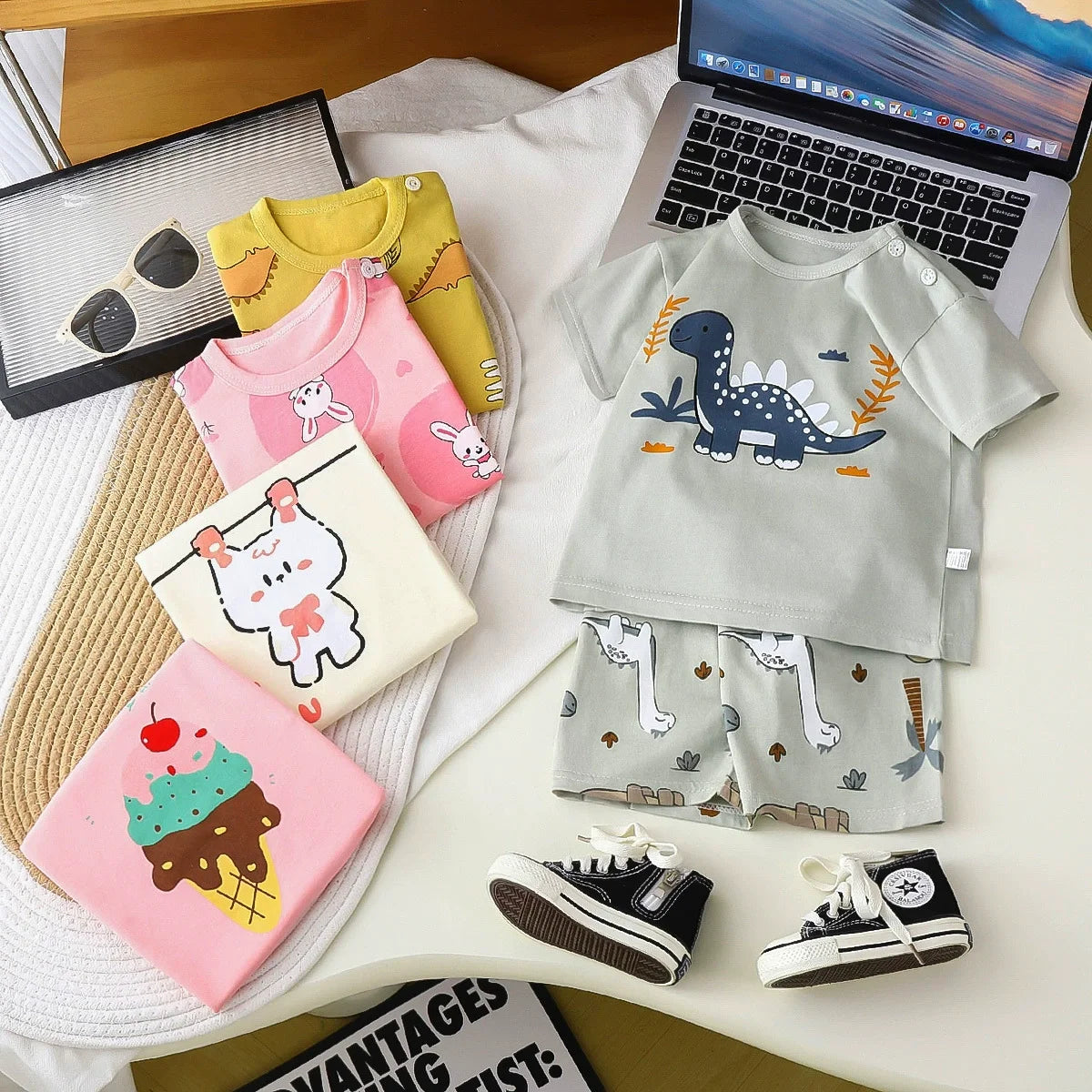 0-3Y Boys Clothing Sets Summer Cotton Short Sleeve Print T-shirts+Elasctic Shorts Kids Clothes Casual Clothing Sets for Toddler