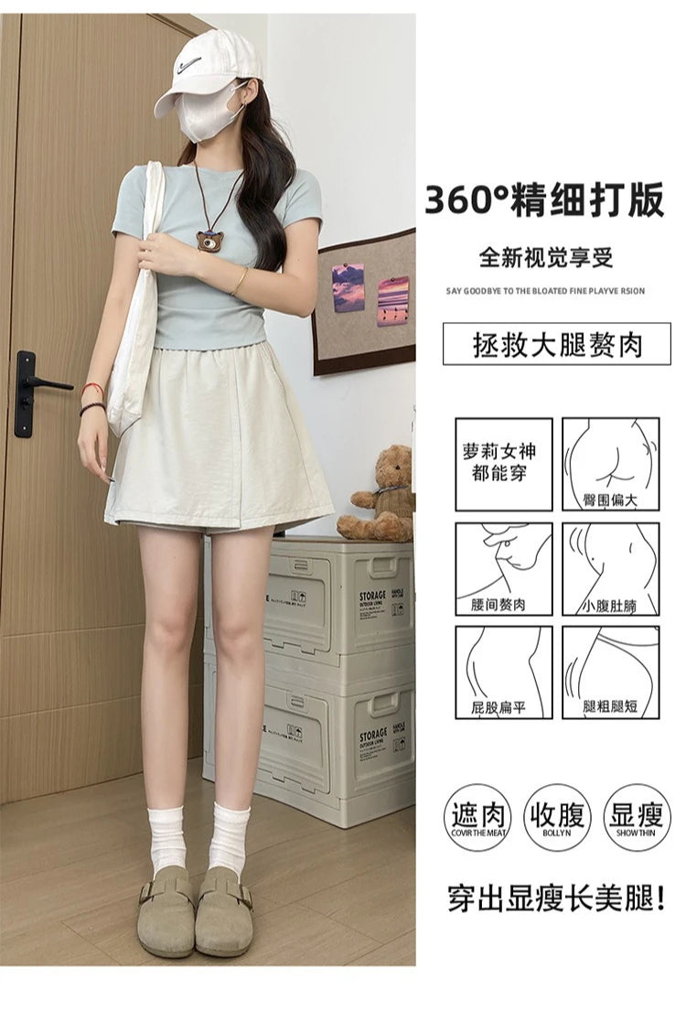 Women's Cargo Skirt Pants 2026 Summer High Waist Loose Fit 5-Pocket Casual Shorts Ice Silk Culottes Streetwear
