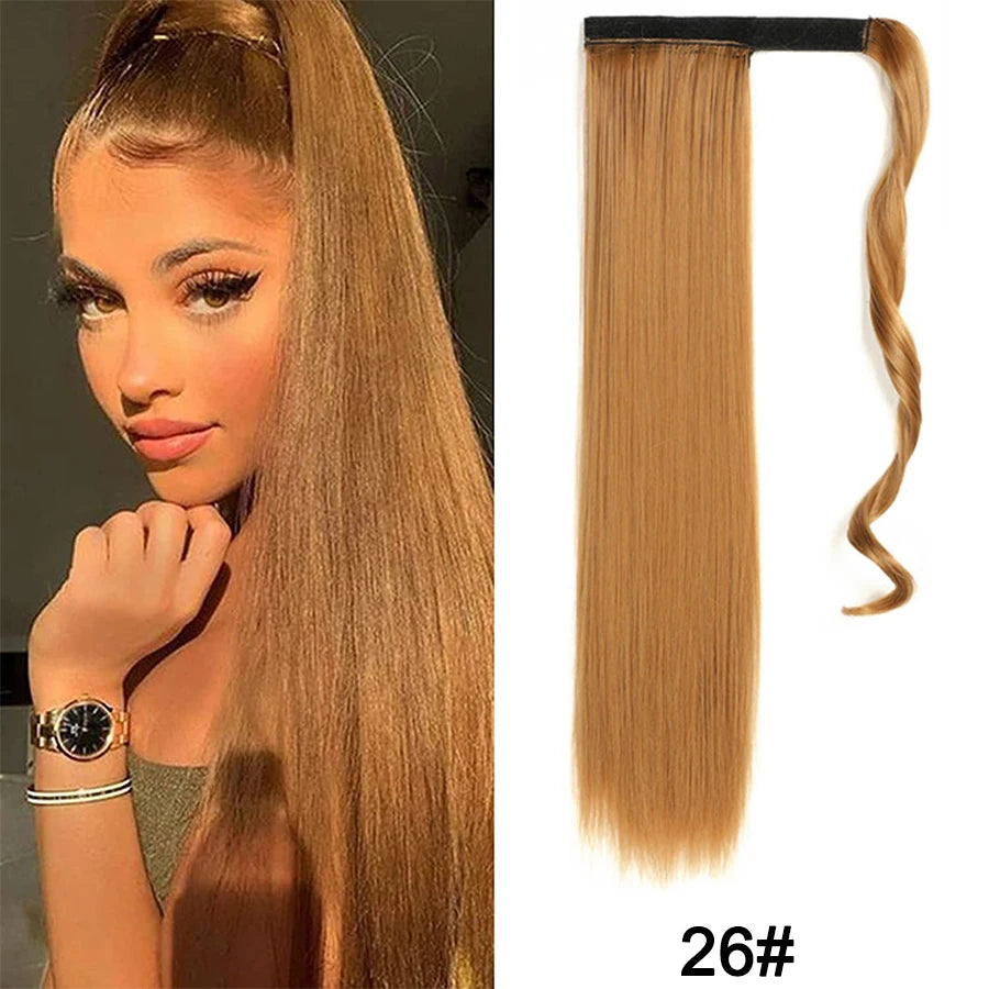 Synthetic Ponytail Long Straight Wrap Around Ponytail Hair Extension Heat-Reistant Fiber Pony Tail Fake Hairpieces For Women